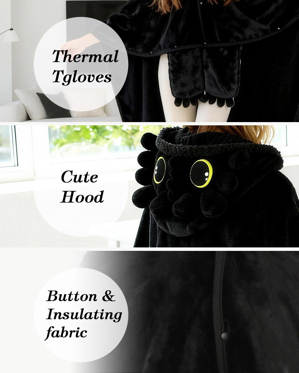 Cloak Cape Coat Hooded Black Dragon