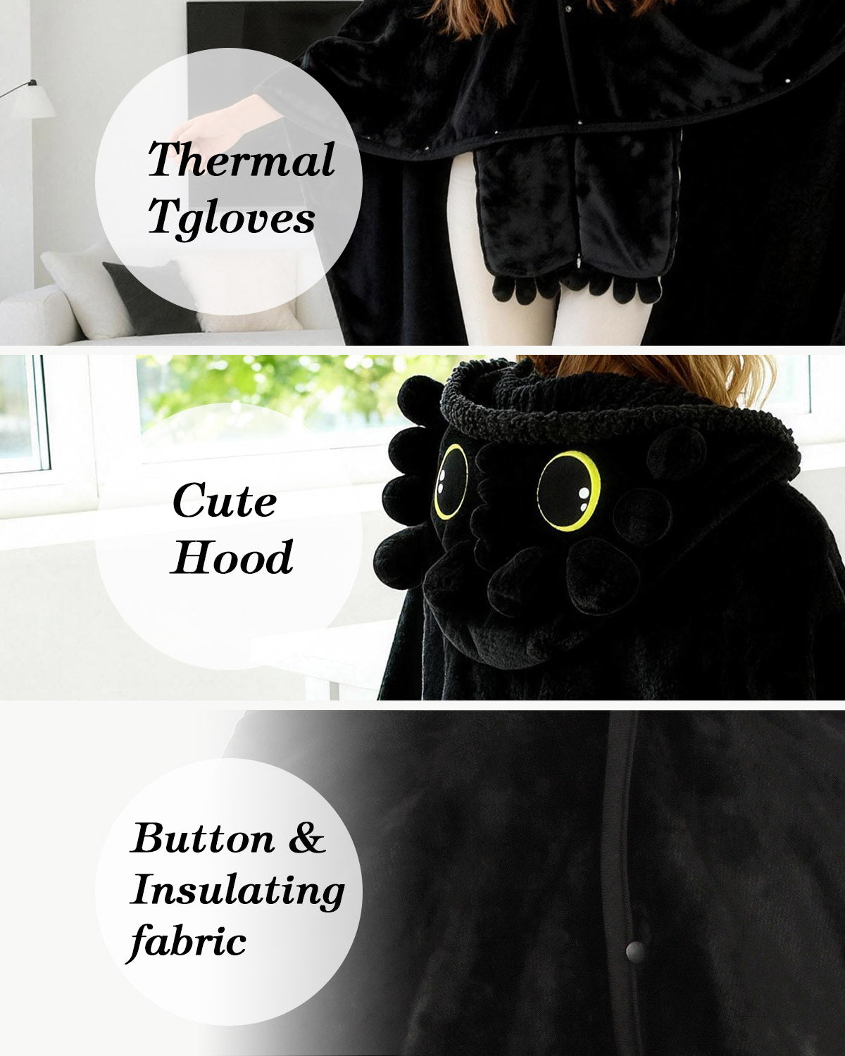 Cloak Cape Coat Hooded Black Dragon