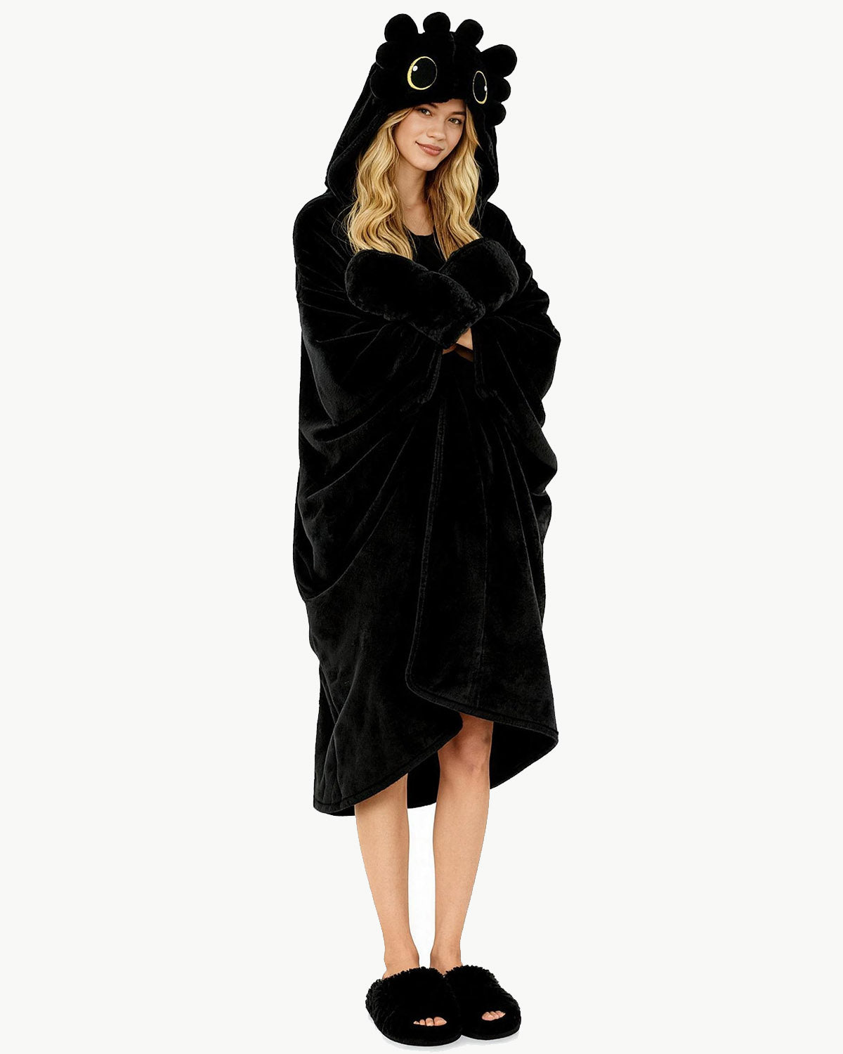Cloak Cape Coat Hooded Black Dragon