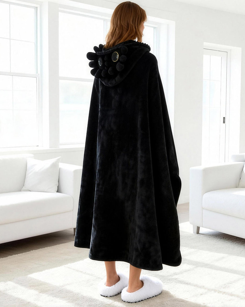 Cloak Cape Coat Hooded Black Dragon