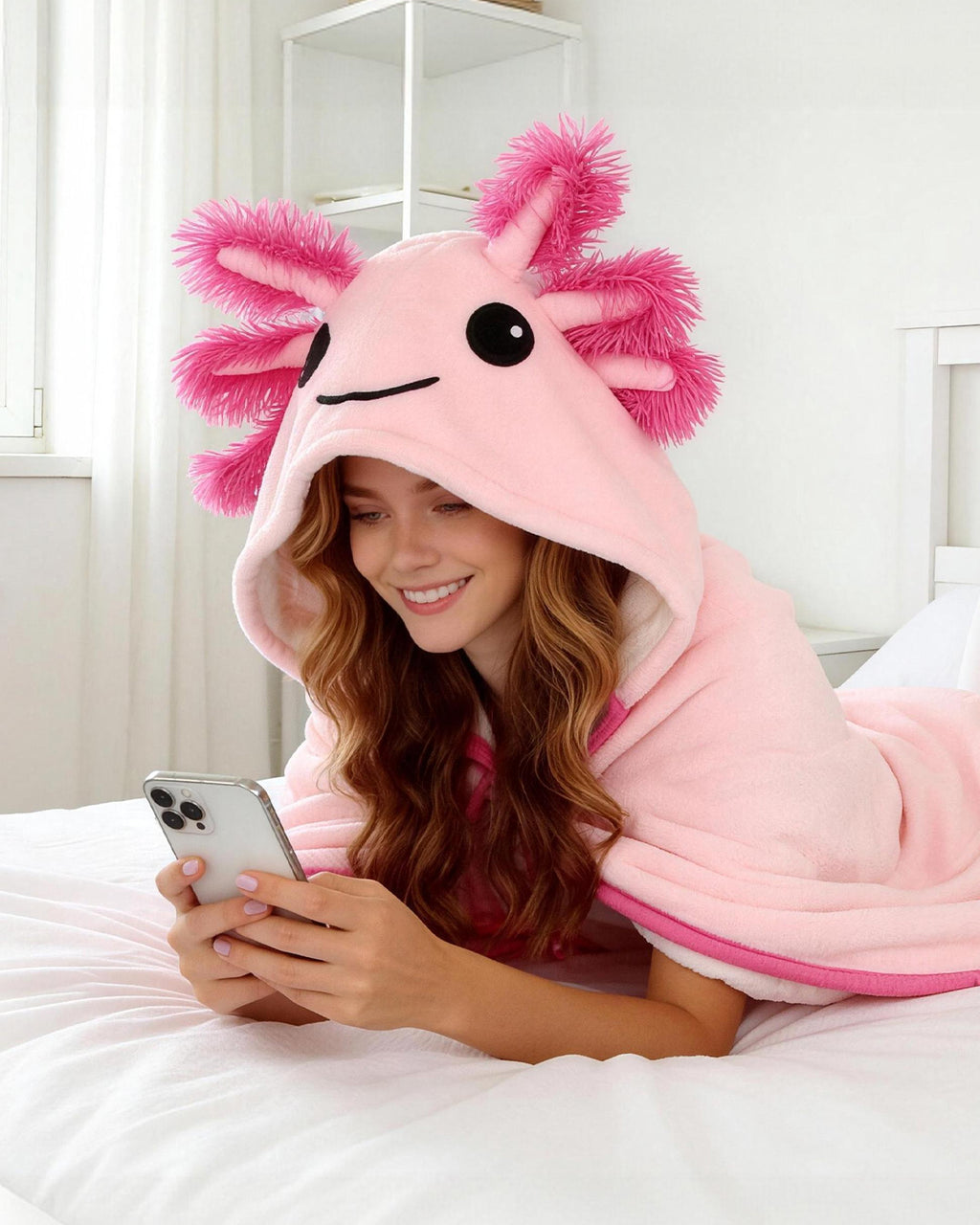 Cloak Cape Coat Hooded Pink Axolotl