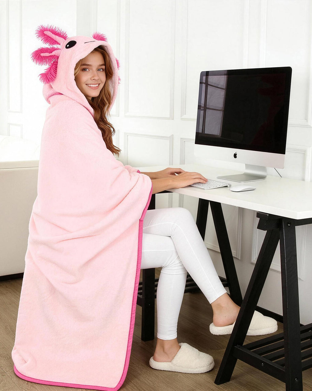 Cloak Cape Coat Hooded Pink Axolotl