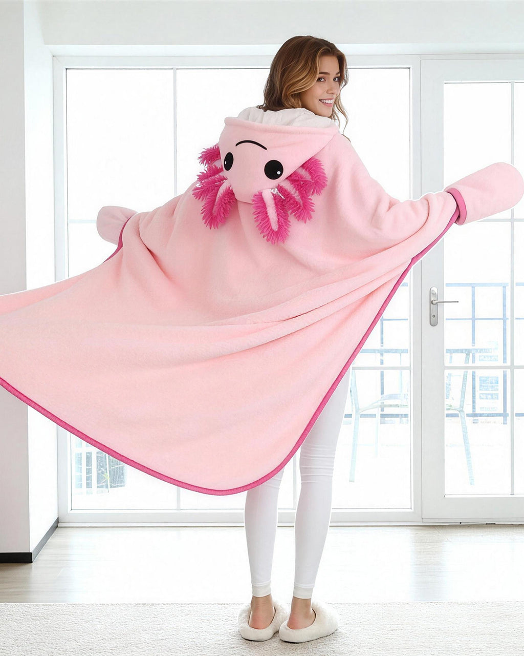 Cloak Cape Coat Hooded Pink Axolotl