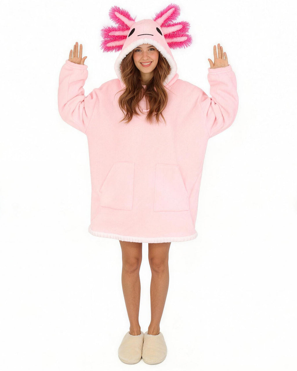 Wearable Blanket Hoodie Pink Axolotl