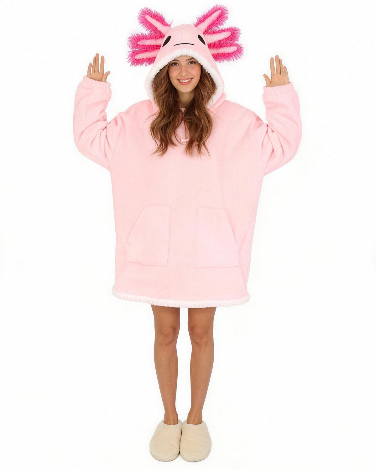Wearable Blanket Hoodie Pink Axolotl